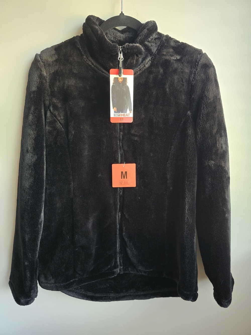 32 Deg Heat Black Plush Zip-Front Women's Sweater